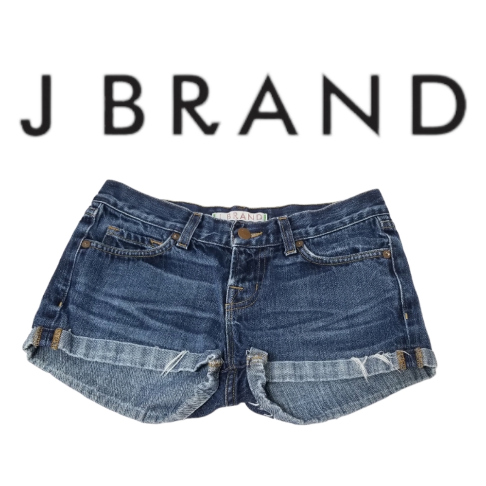 J Brand Cuffed 5 Pocket Frayed Blue Denim Shorts Sz 24 - Picture 3 of 13